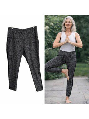 Chicos Zenergy Pants 12-14 Yoga Athletic Casual Pull On Gray Black Heathered